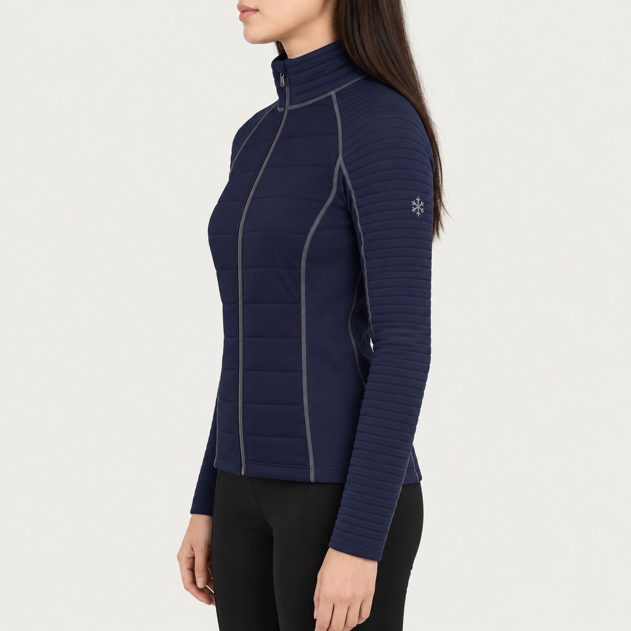 Newland womens Aitana Padded Full Zip in Navy - model side. AI-generated from supplied artwork.
