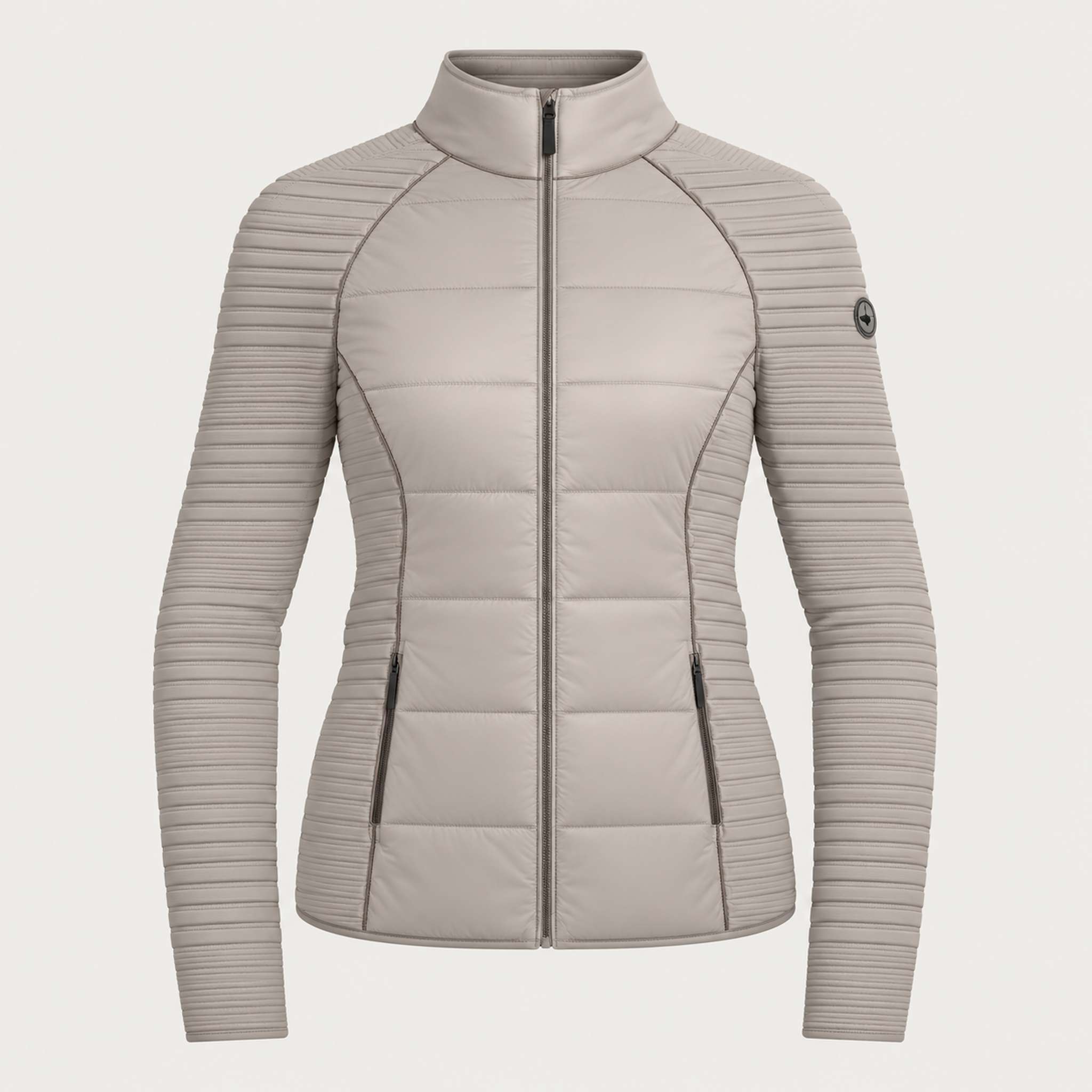 Newland womens Aitana Padded Full Zip in Stone - front. AI-generated from supplied artwork.