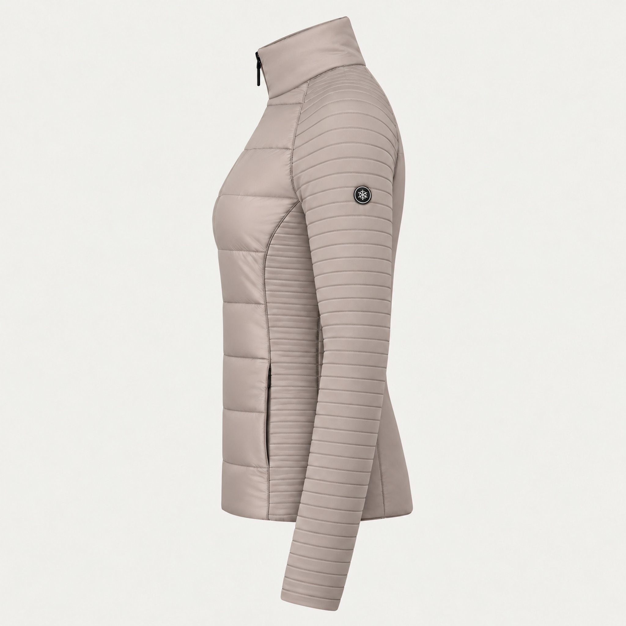 Newland womens Aitana Padded Full Zip in Stone - side. AI-generated from supplied artwork.