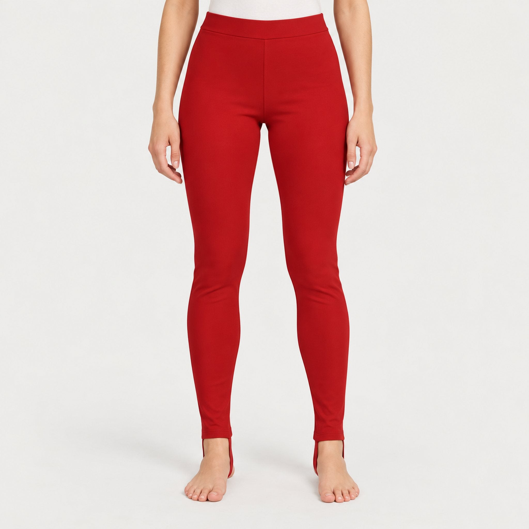 Newland womens Alpette Skinny Ski Pants in Red - model front. AI-generated from supplied artwork.