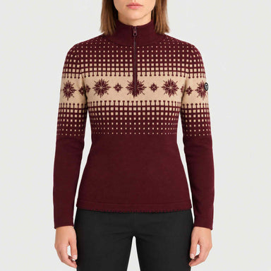 Newland womens Altaris Half Zip in Amarone - model front. AI-generated from supplied artwork.