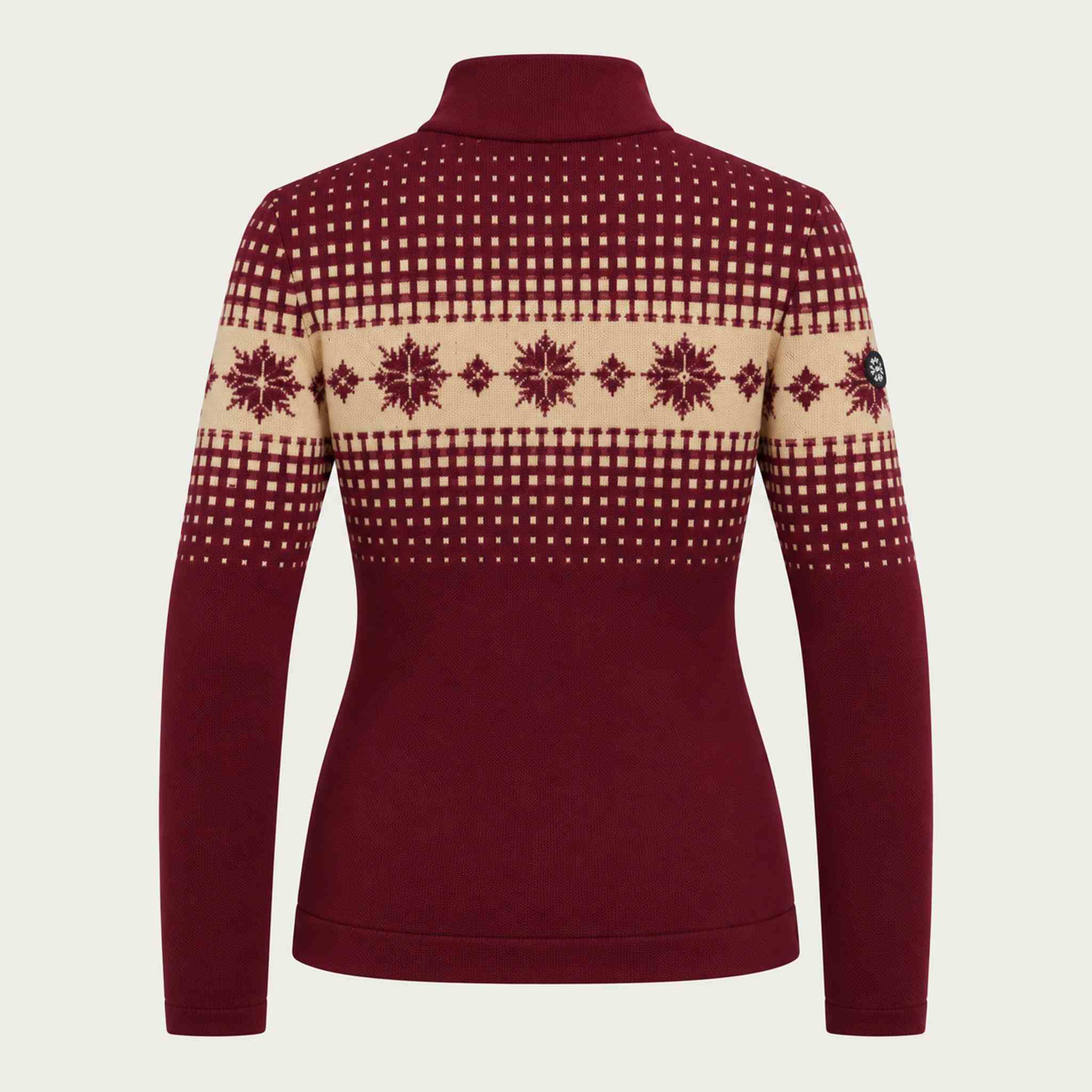 Newland womens Altaris Half Zip in Amarone - back. AI-generated from supplied artwork.