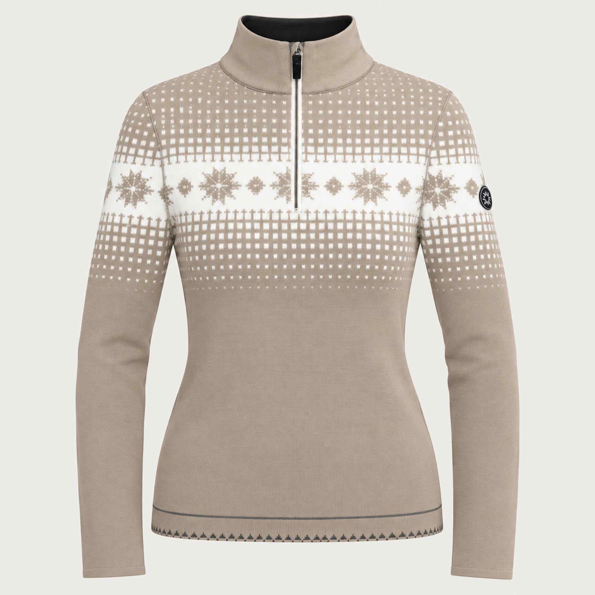 Newland womens Altaris Half Zip in Stone - front. AI-generated from supplied artwork.