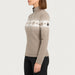 Newland womens Altaris Half Zip in Stone - model side. AI-generated from supplied artwork.