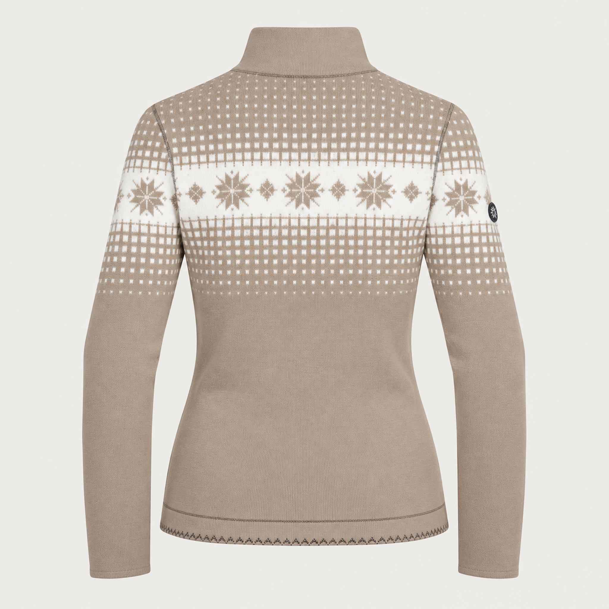 Newland womens Altaris Half Zip in Stone - back. AI-generated from supplied artwork.