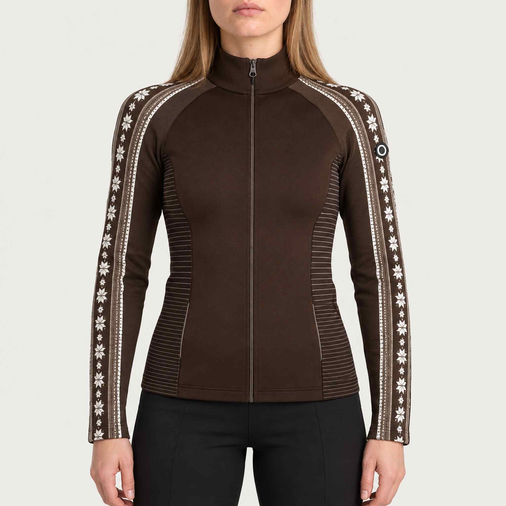 Newland womens Caelys Padded Full Zip in Brown - model front. AI-generated from supplied artwork.