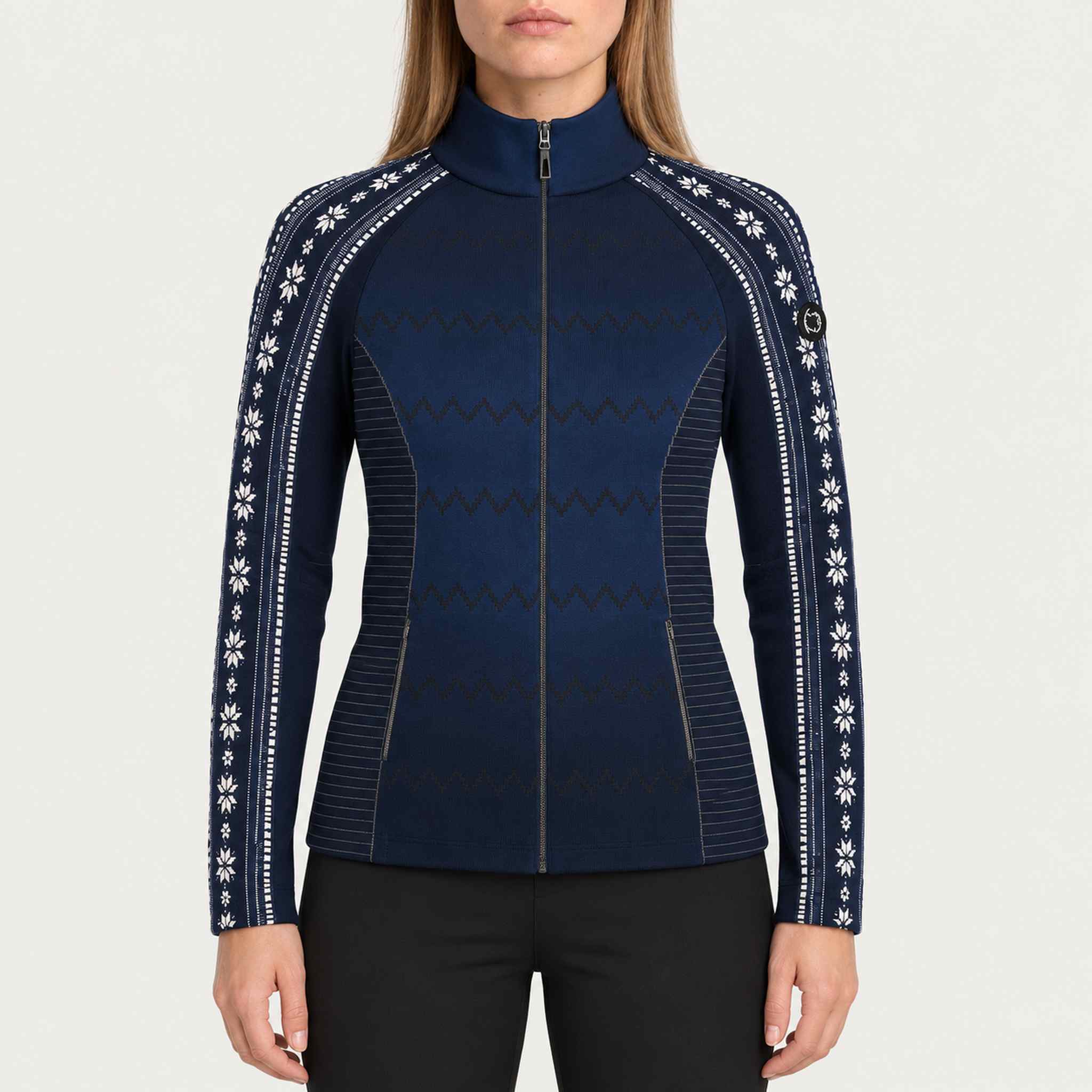 Newland womens Caelys Padded Full Zip in Navy - model front. AI-generated from supplied artwork.
