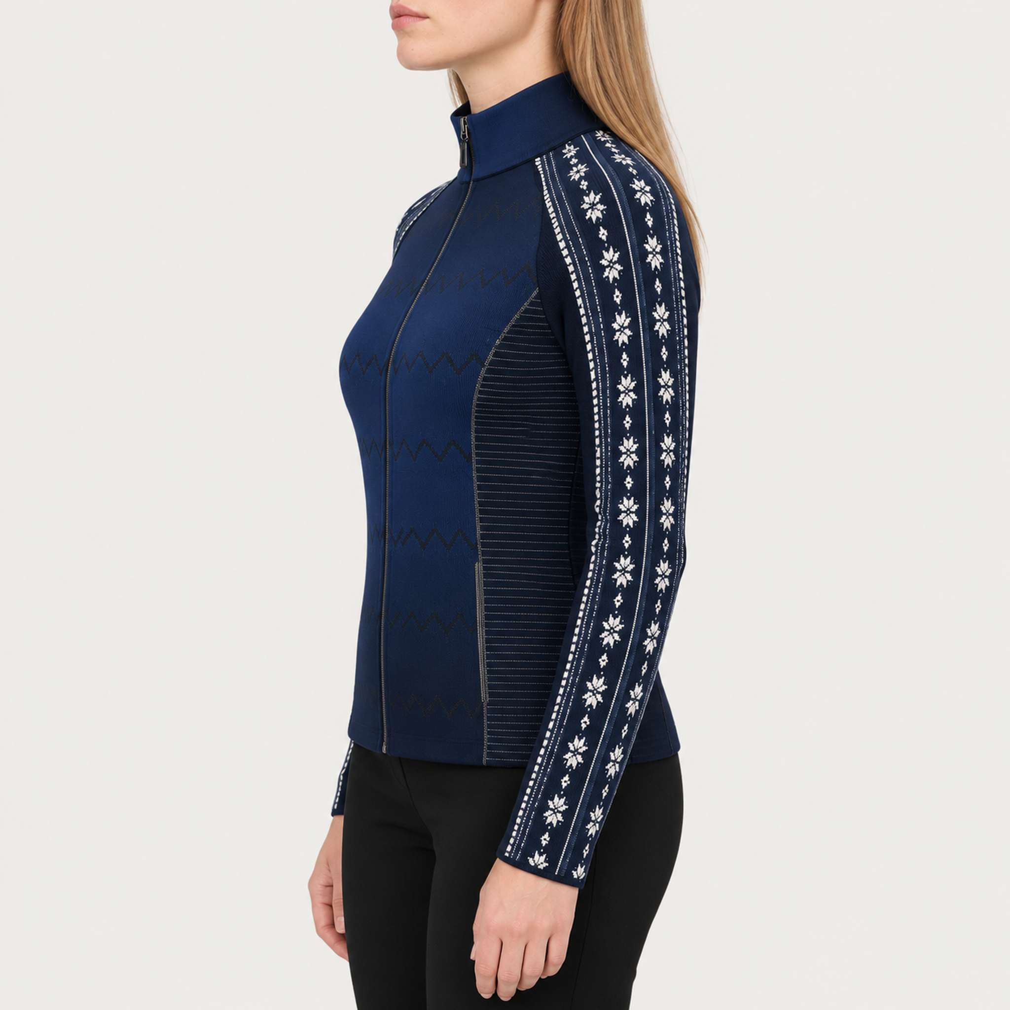 Newland womens Caelys Padded Full Zip in Navy - model side. AI-generated from supplied artwork.