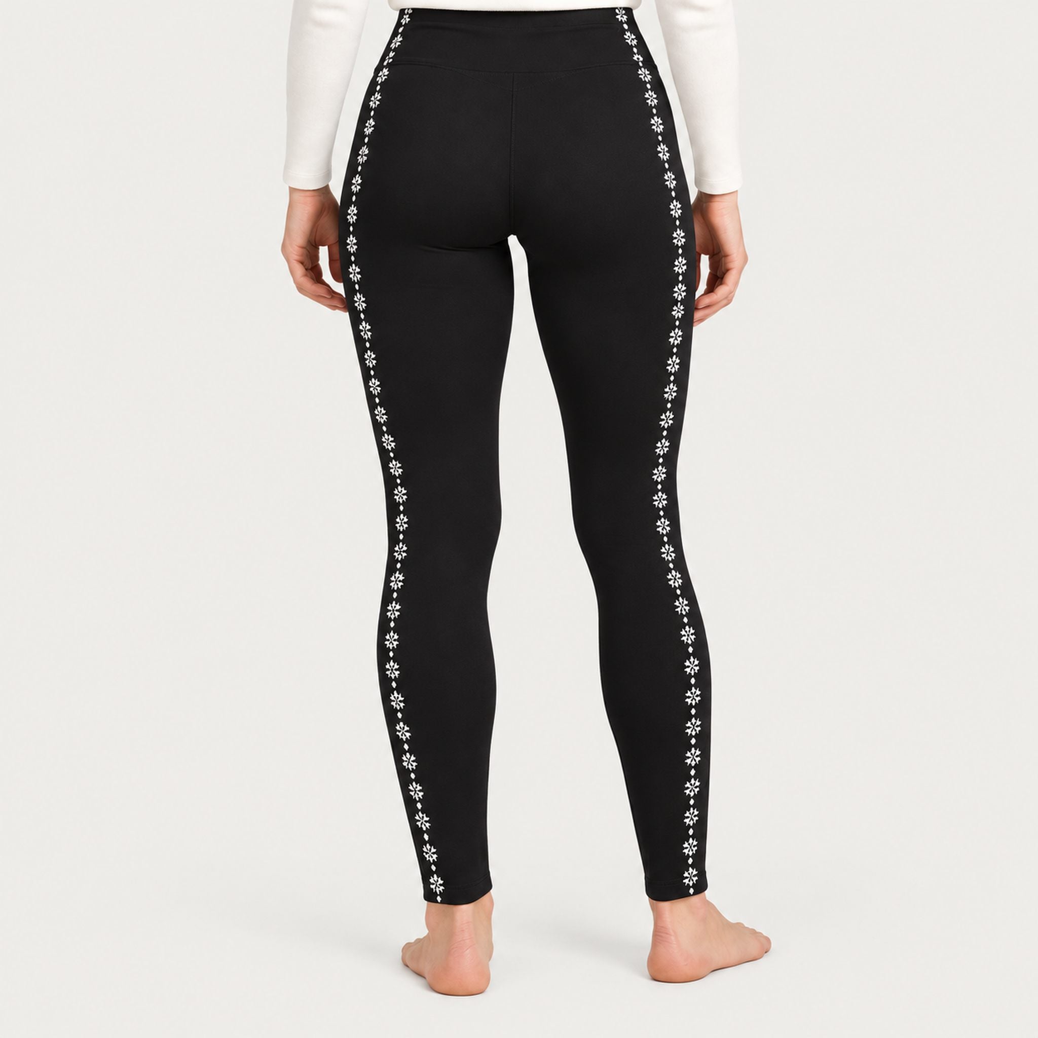 Newland womens Calith Leggings in Black - model back. AI-generated from supplied artwork.