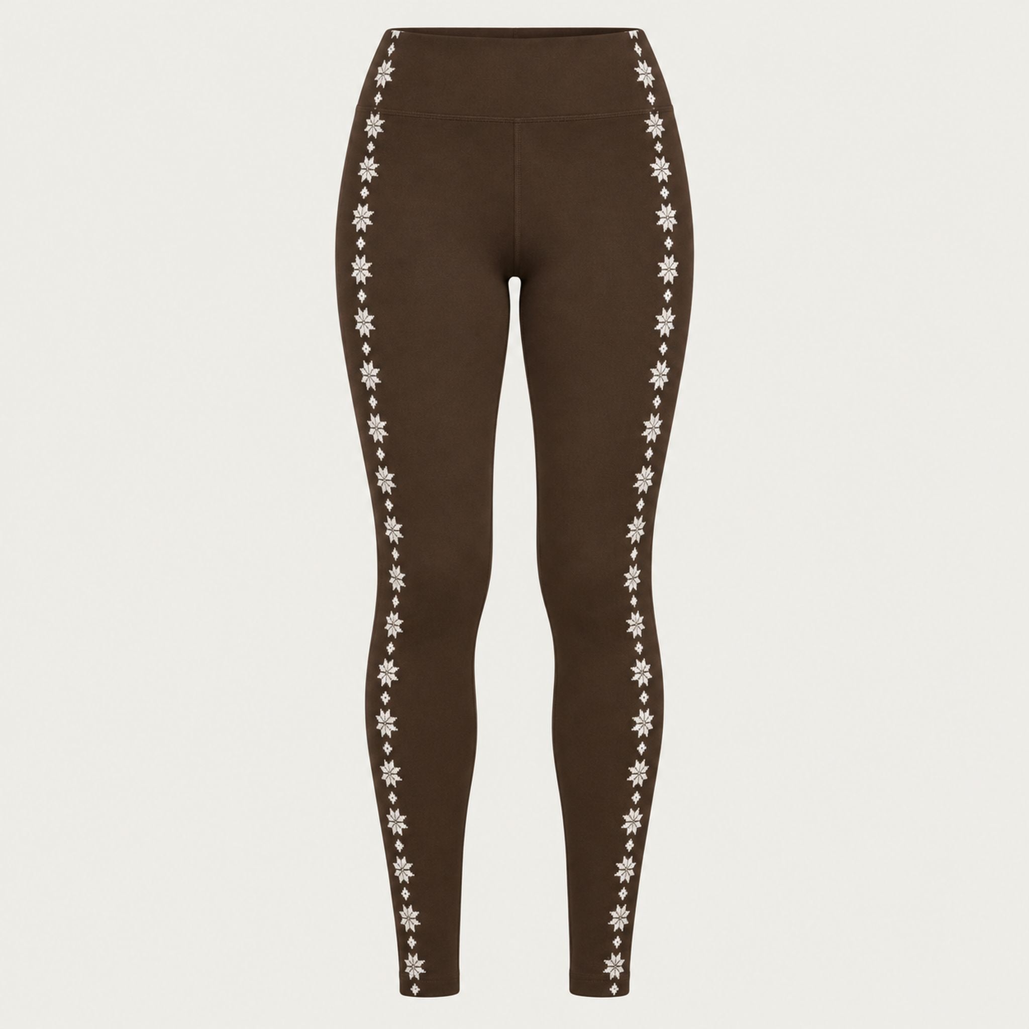 Newland womens Calith Leggings in Brown - front. AI-generated from supplied artwork.