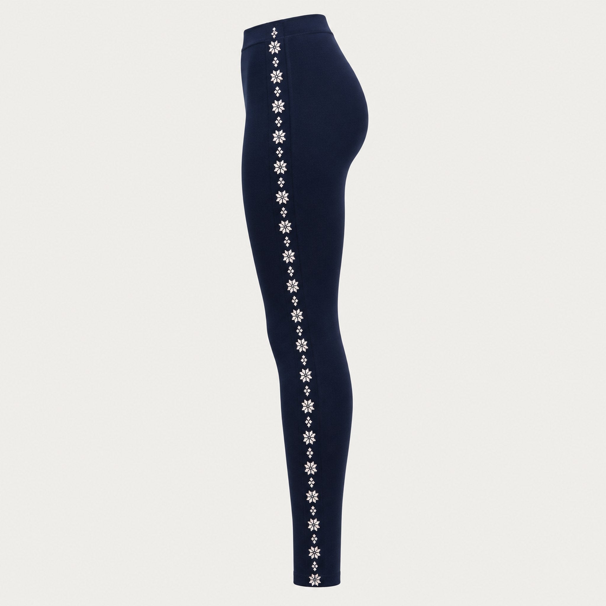 Newland womens Calith Leggings in Navy - side. AI-generated from supplied artwork.