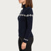 Newland womens Eirian Half Zip - model side. AI-generated from supplied artwork.