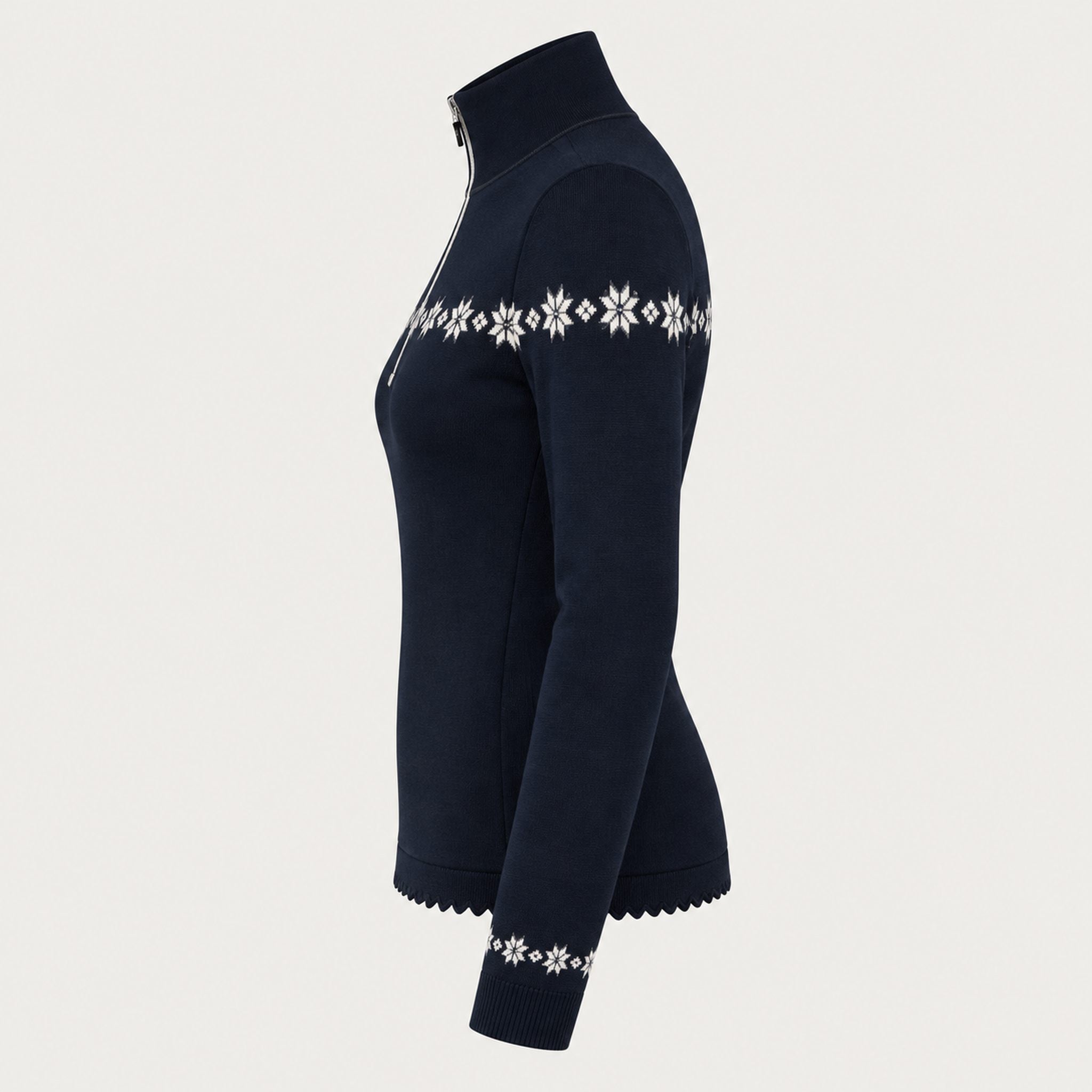 Newland womens Eirian Half Zip - side. AI-generated from supplied artwork.