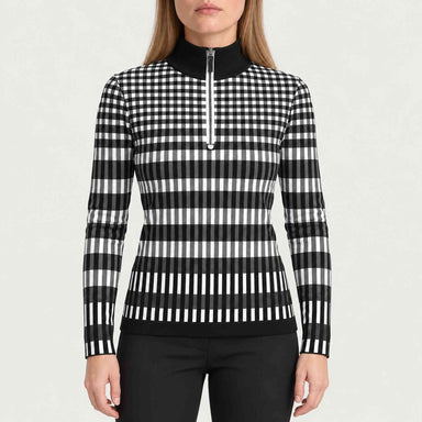 Newland womens Hikari Half Zip in Black - model front. AI-generated from supplied artwork.