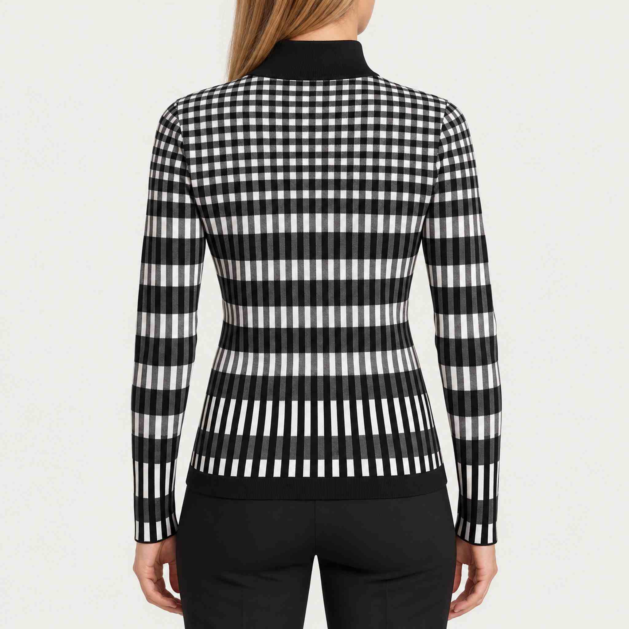 Newland womens Hikari Half Zip in Black - model back. AI-generated from supplied artwork.