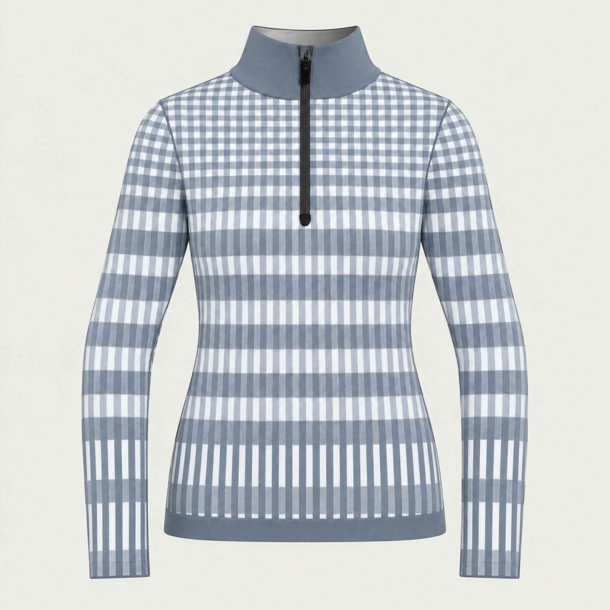 Newland womens Hikari Half Zip in Ice Grey - front. AI-generated from supplied artwork.