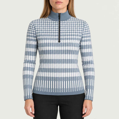 Newland womens Hikari Half Zip in Ice Grey - model front. AI-generated from supplied artwork.