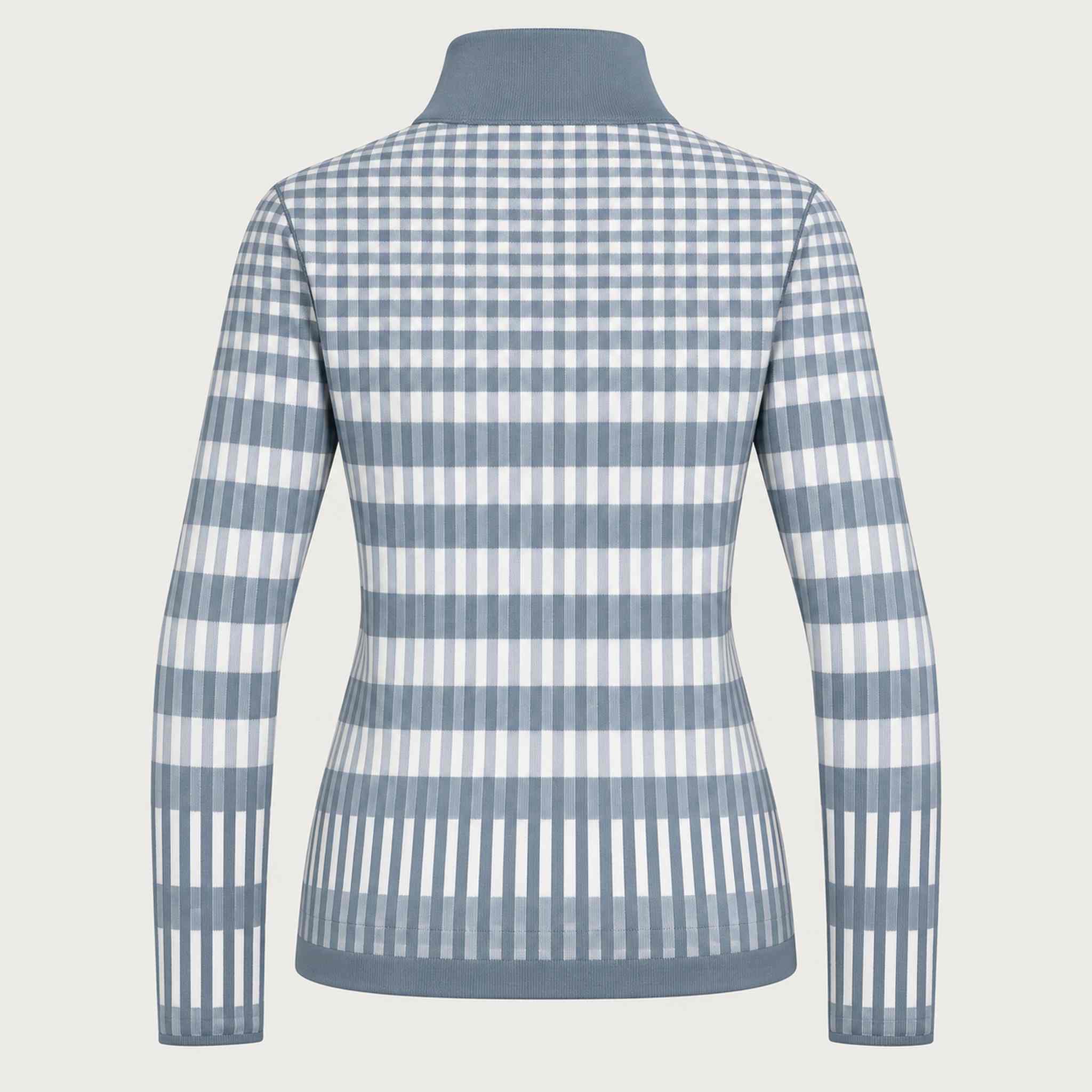 Newland womens Hikari Half Zip in Ice Grey - back. AI-generated from supplied artwork.