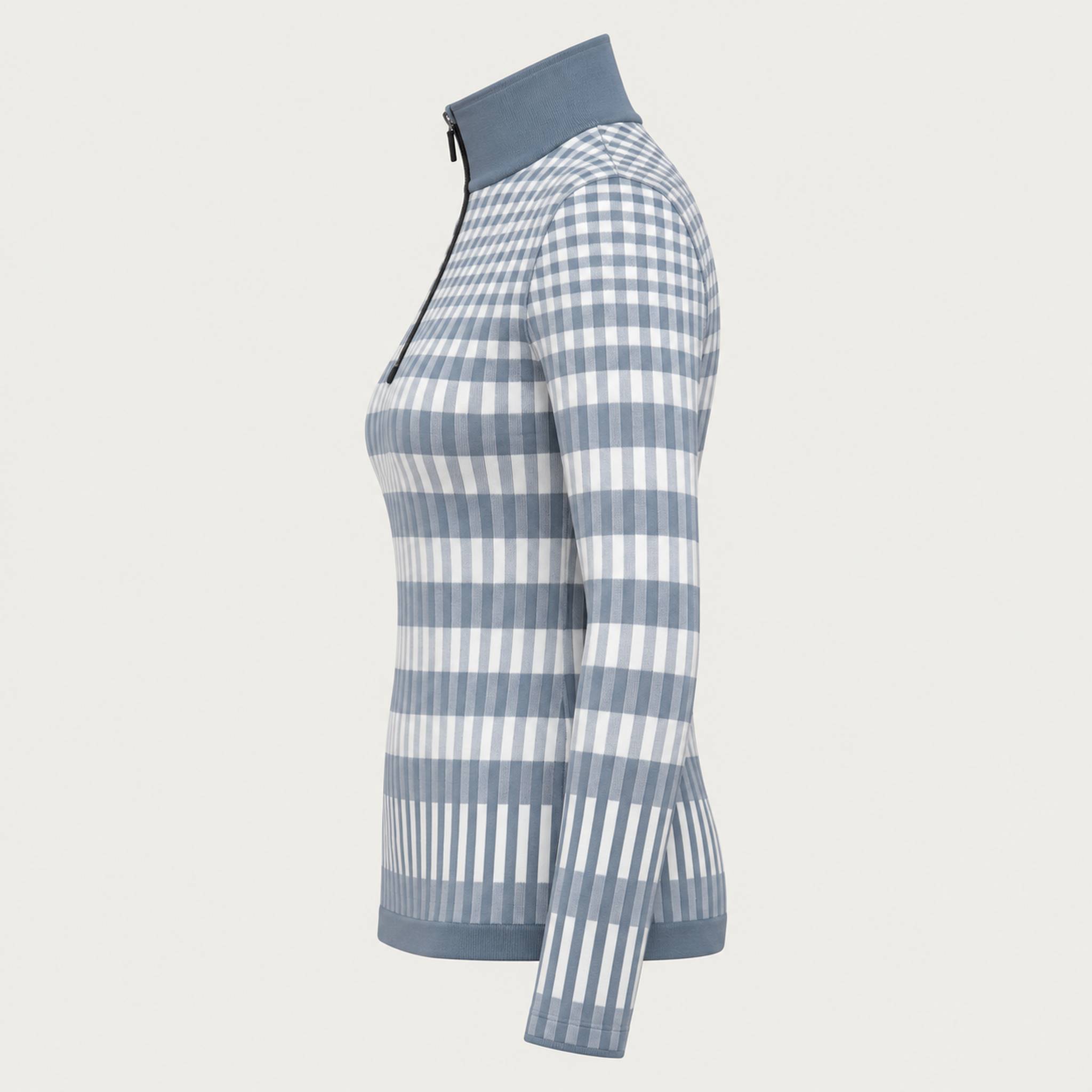 Newland womens Hikari Half Zip in Ice Grey - side. AI-generated from supplied artwork.