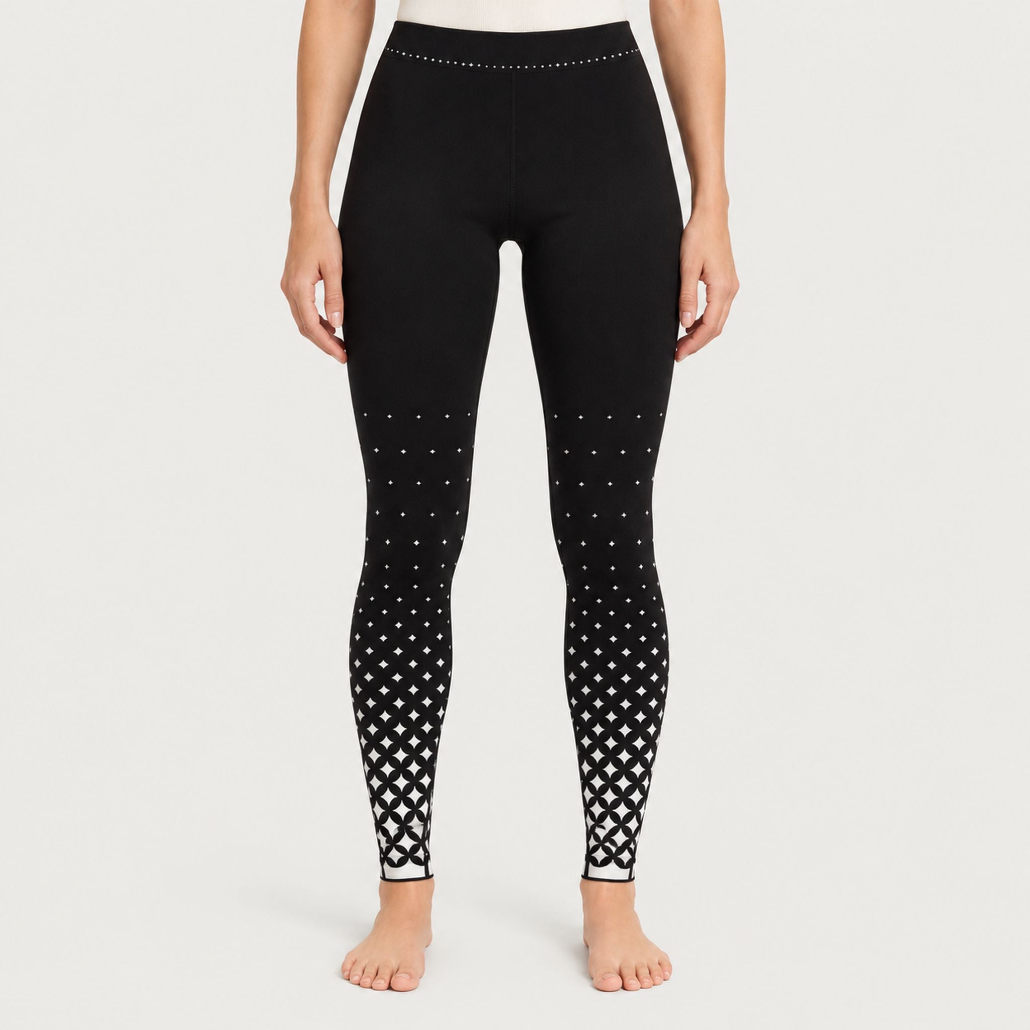 Newland womens Islaine Leggings - model front. AI-generated from supplied artwork.