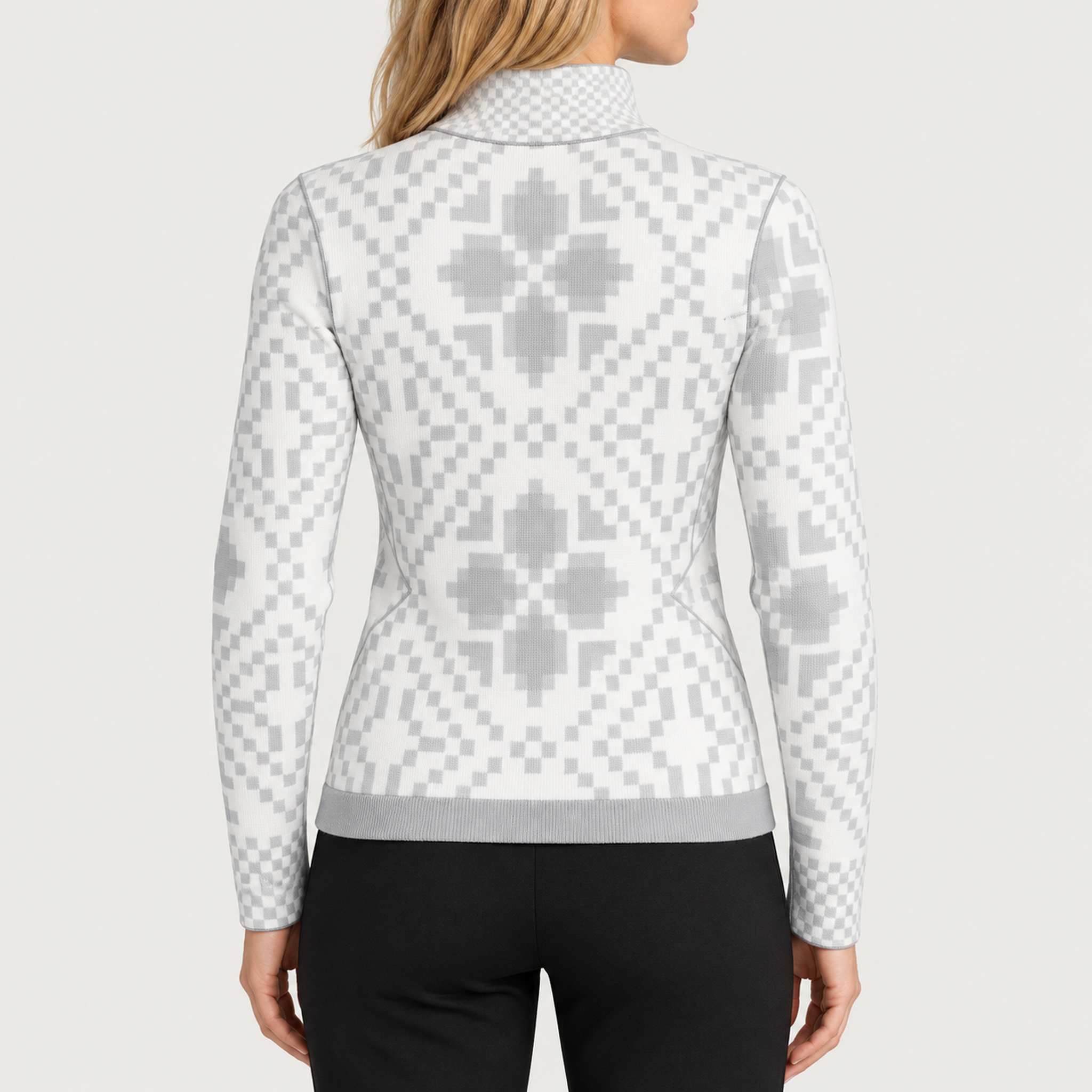 Newland womens Karina Half Zip - model back. AI-generated from supplied artwork.