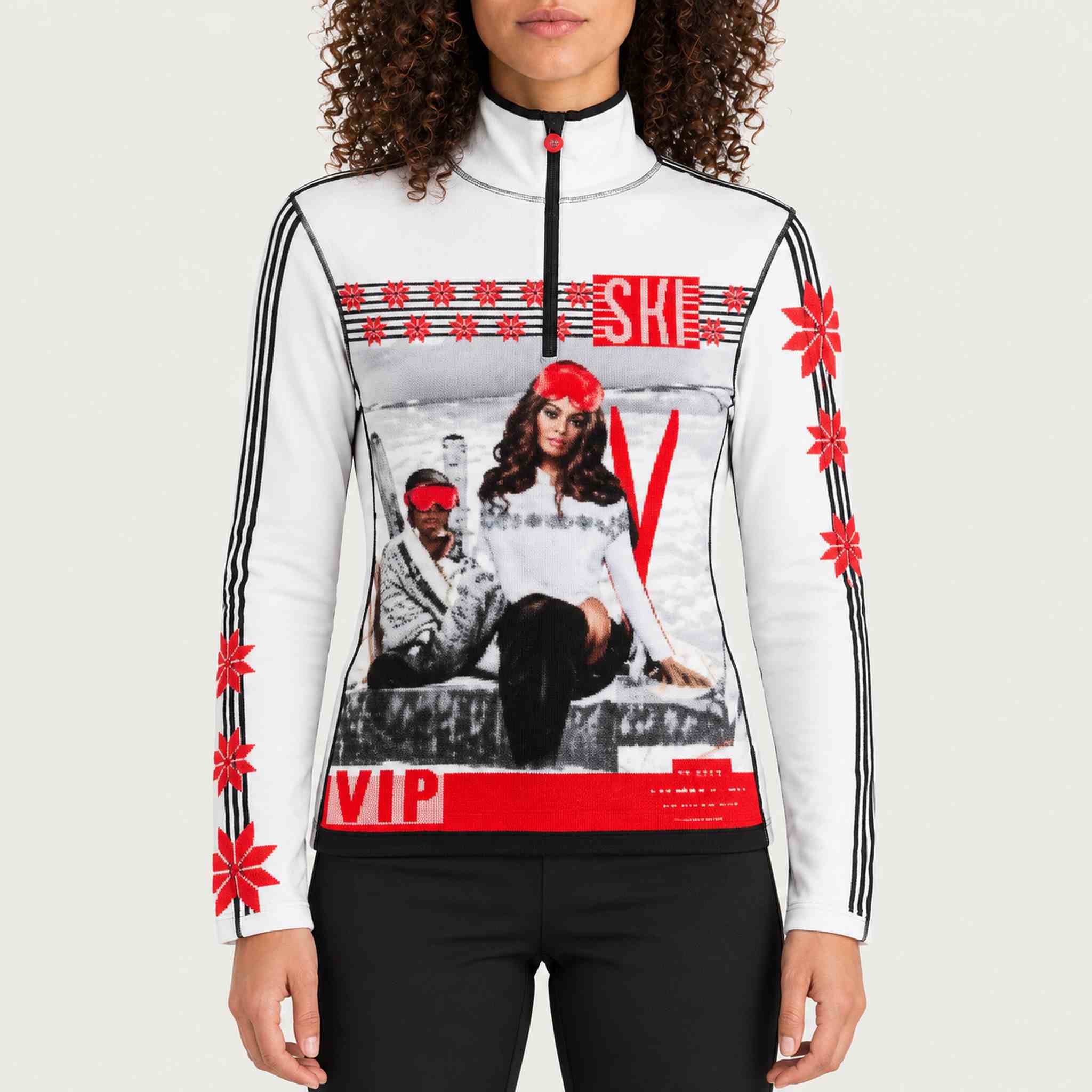 Newland womens Lumi Half Zip - model front. AI-generated from supplied artwork.