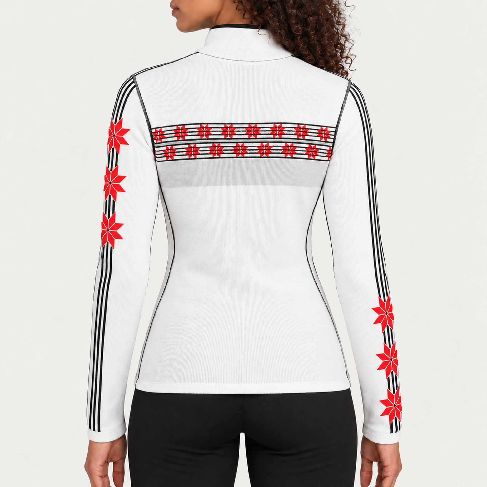 Newland womens Lumi Half Zip - model back. AI-generated from supplied artwork.