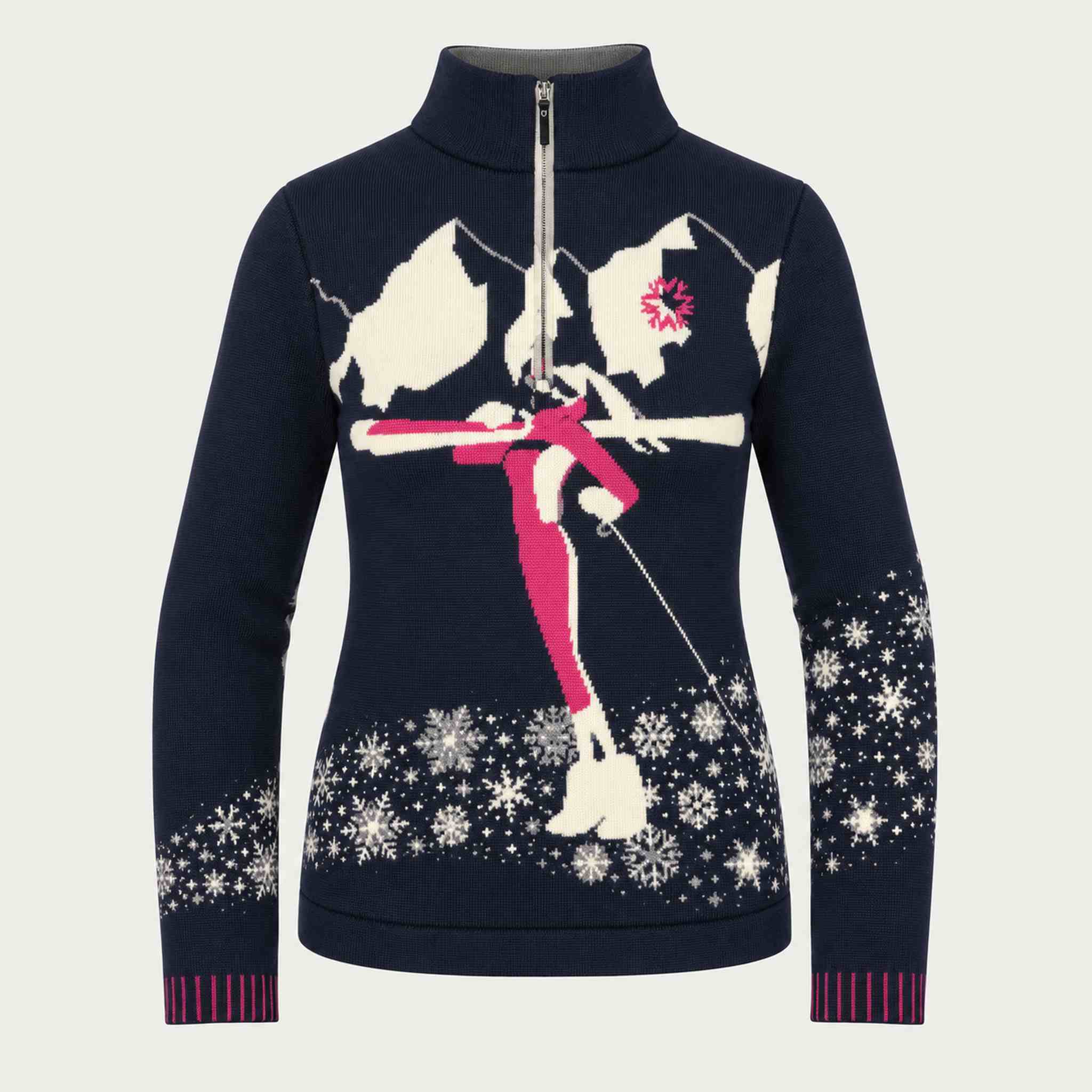Newland womens Lysith Half Zip in Navy - front. AI-generated from supplied artwork.