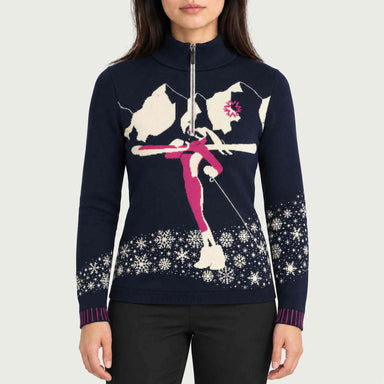 Newland womens Lysith Half Zip in Navy - model front. AI-generated from supplied artwork.