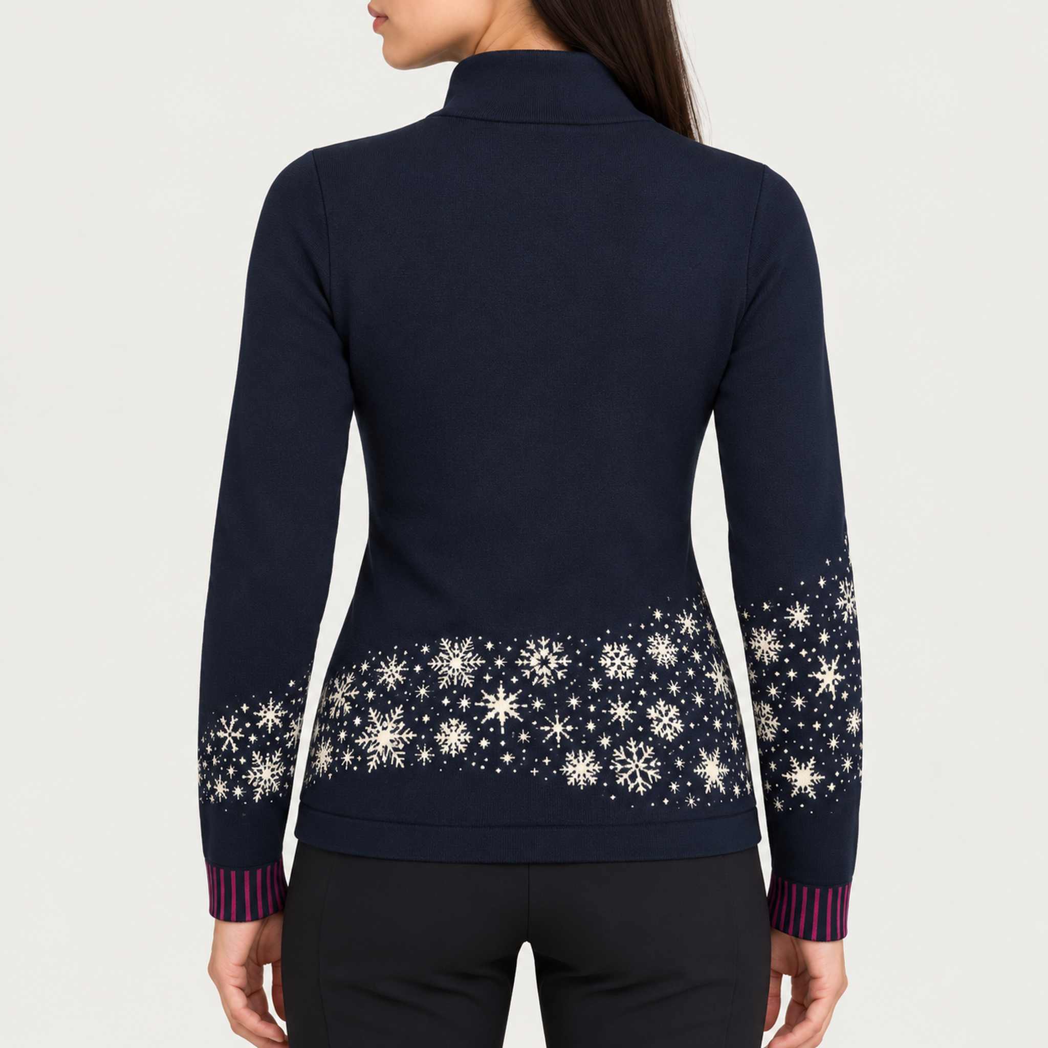 Newland womens Lysith Half Zip in Navy - model back. AI-generated from supplied artwork.