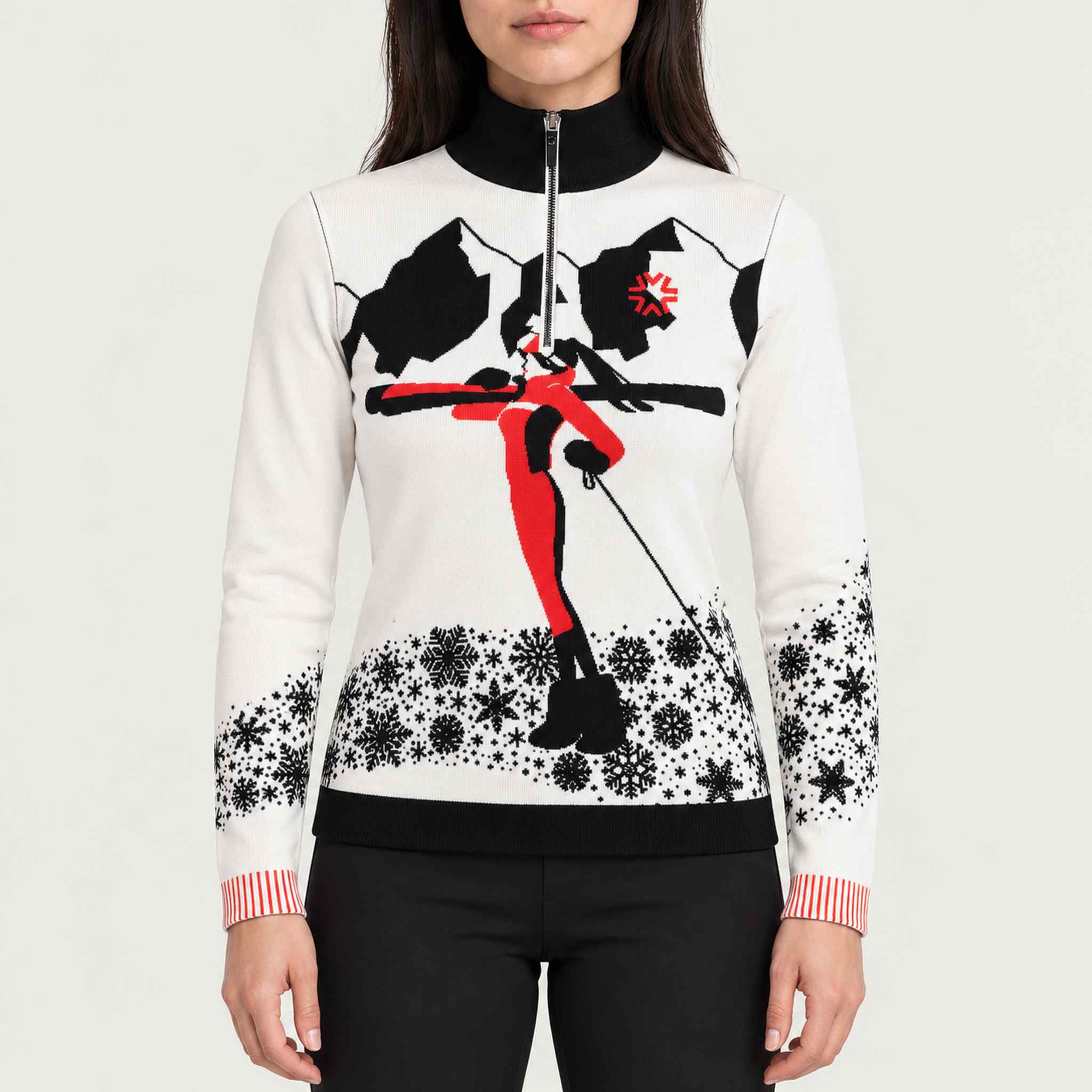 Newland womens Lysith Half Zip in White - model front. AI-generated from supplied artwork.