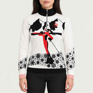 Newland womens Lysith Half Zip in White - model front. AI-generated from supplied artwork.