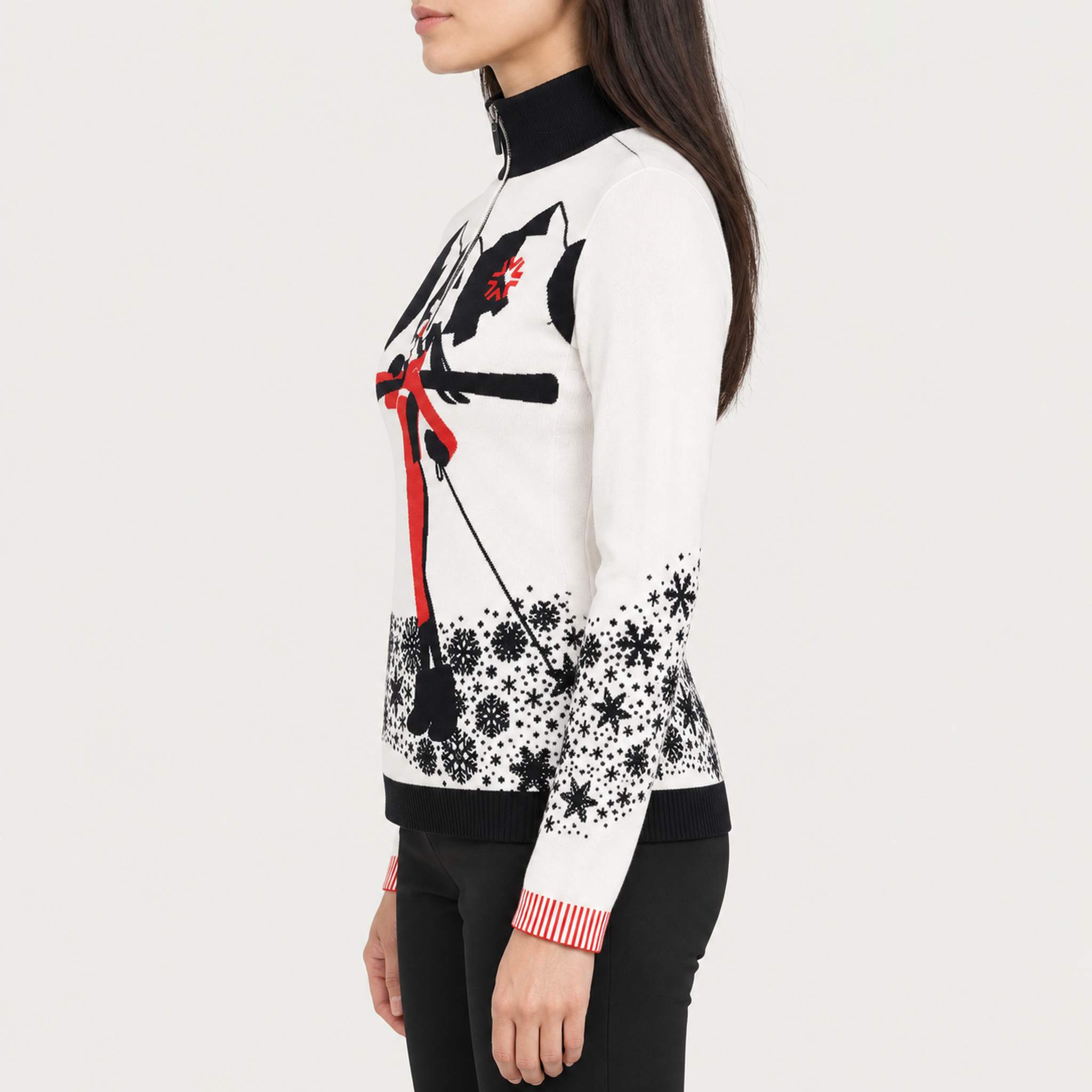 Newland womens Lysith Half Zip in White - model side. AI-generated from supplied artwork.