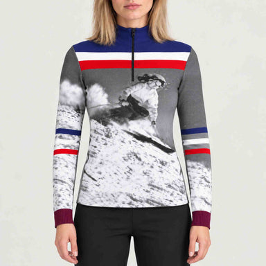 Newland womens Melita Half Zip - model front. AI-generated from supplied artwork.