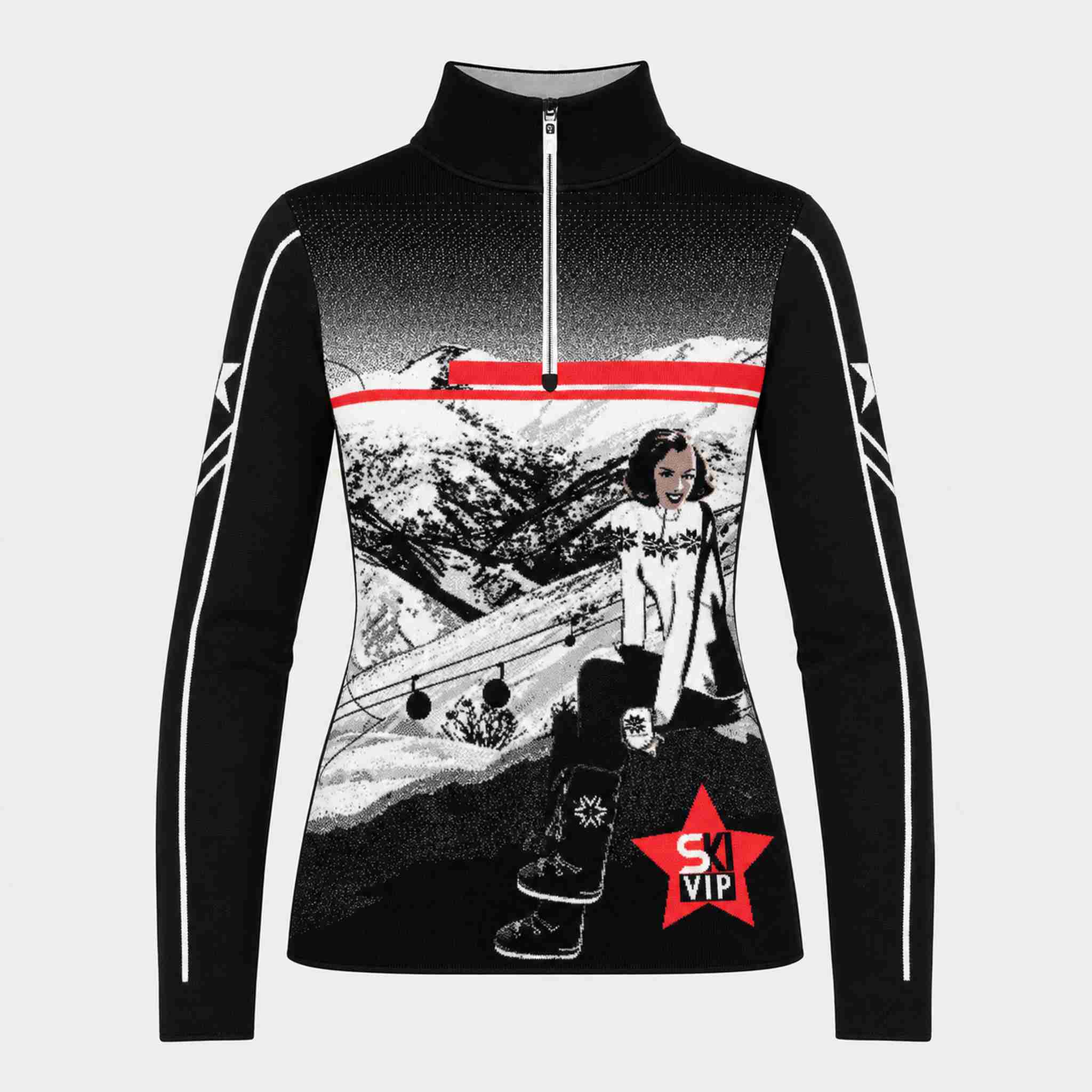 Newland womens Mys Half Zip in Black - front. AI-generated from supplied artwork.