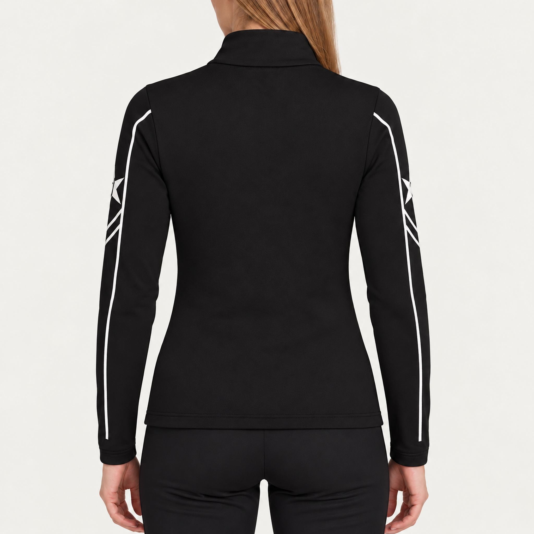 Newland womens Mys Half Zip in Black - model back. AI-generated from supplied artwork.