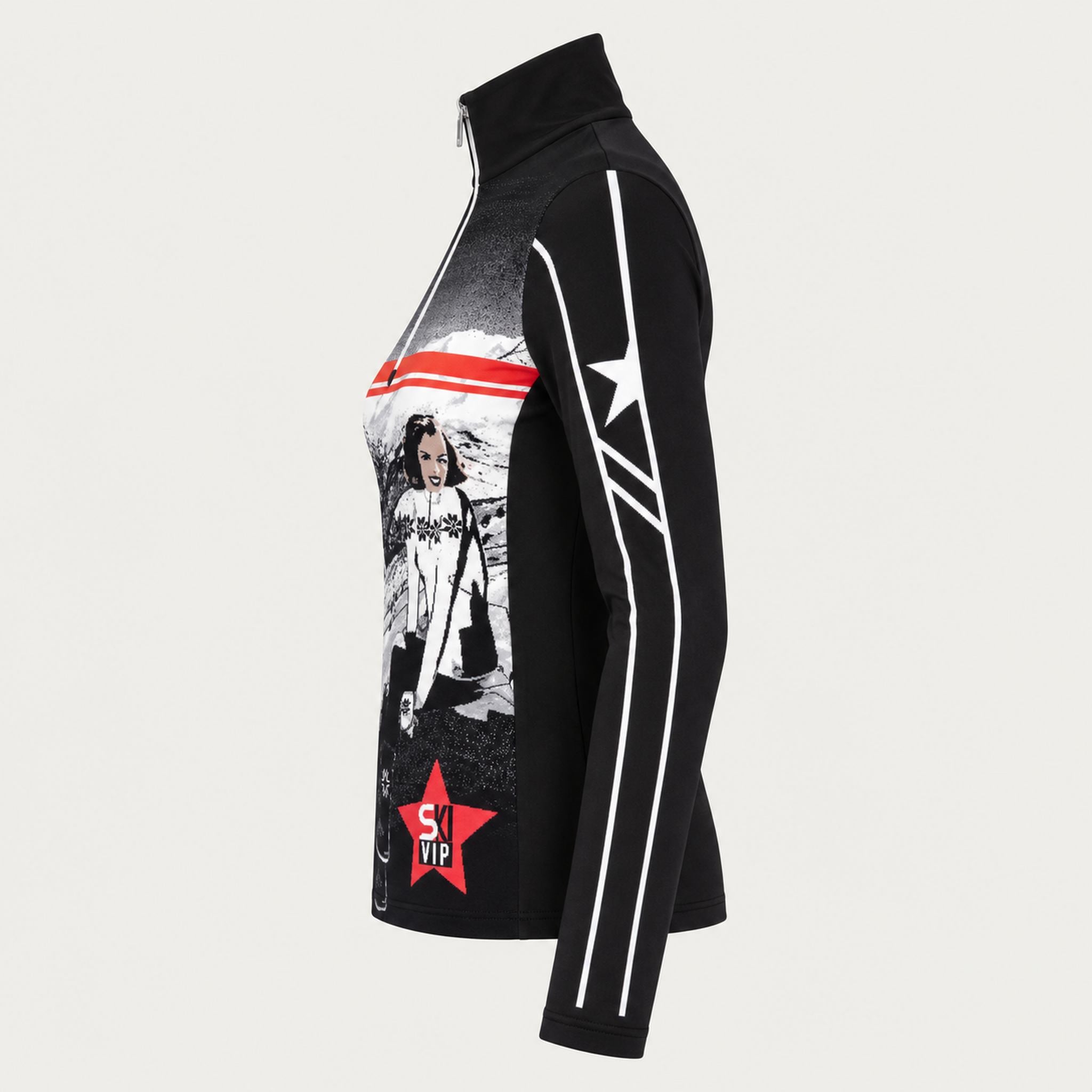 Newland womens Mys Half Zip in Black - side. AI-generated from supplied artwork.