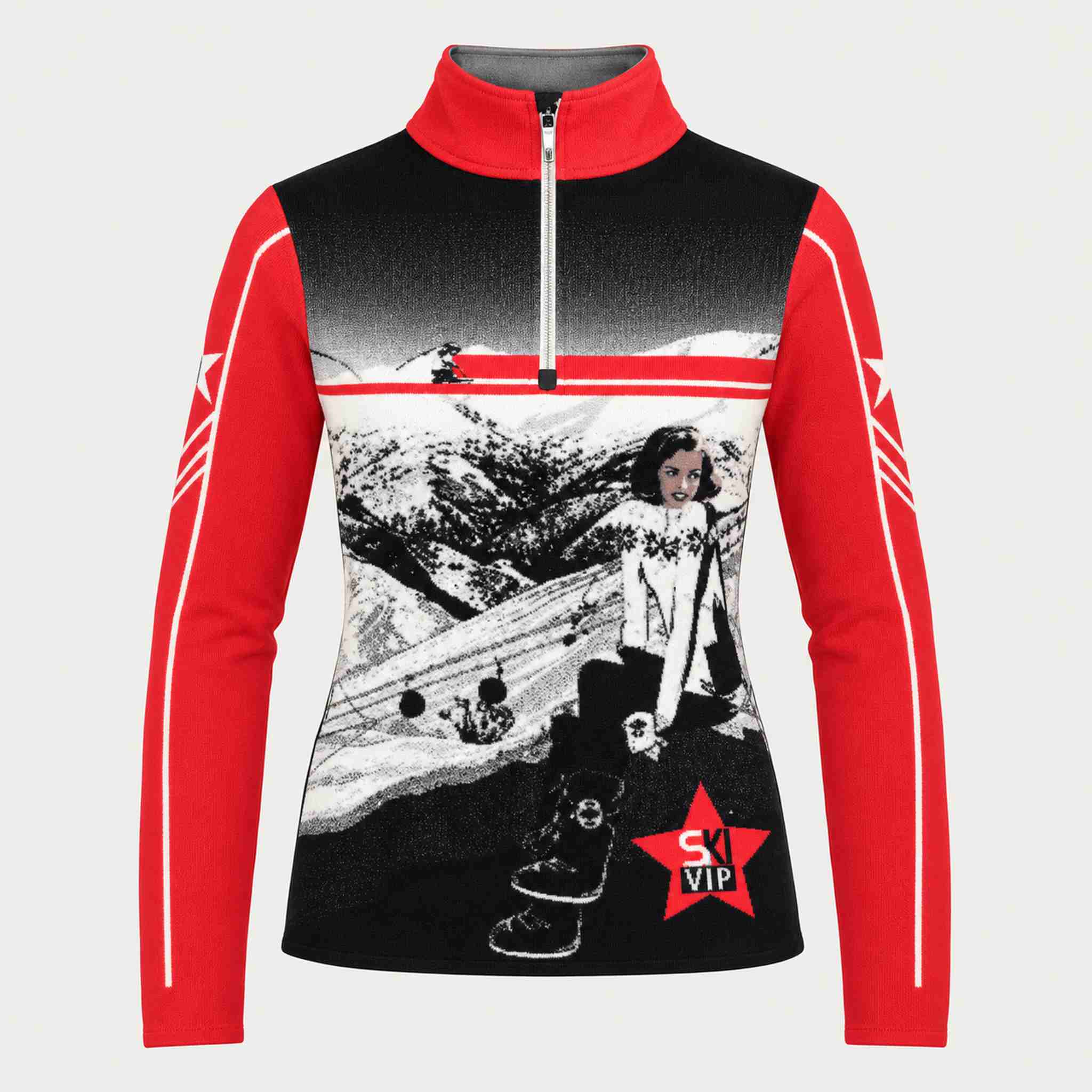 Newland womens Mys Half Zip in Red - front. AI-generated from supplied artwork.