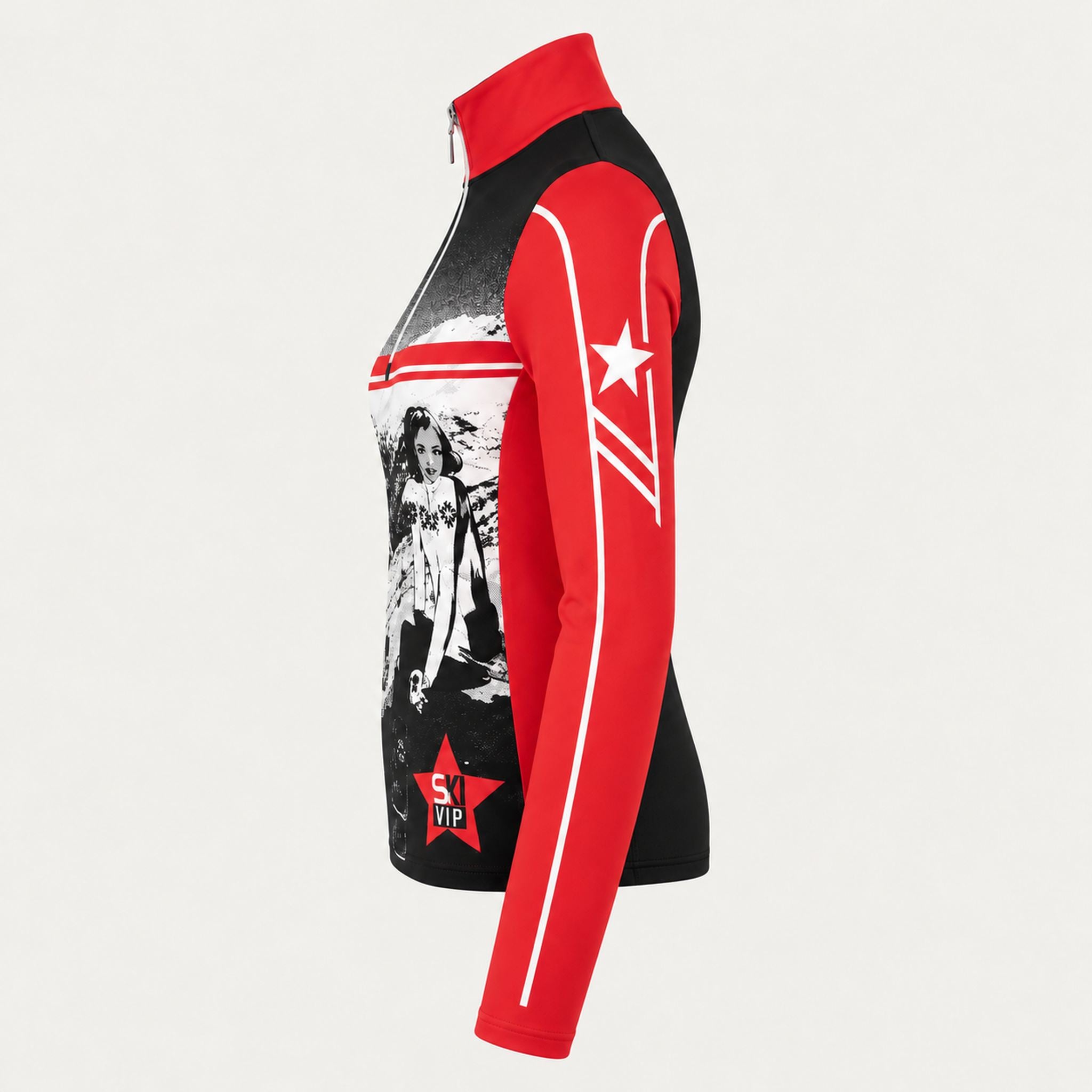 Newland womens Mys Half Zip in Red - side. AI-generated from supplied artwork.