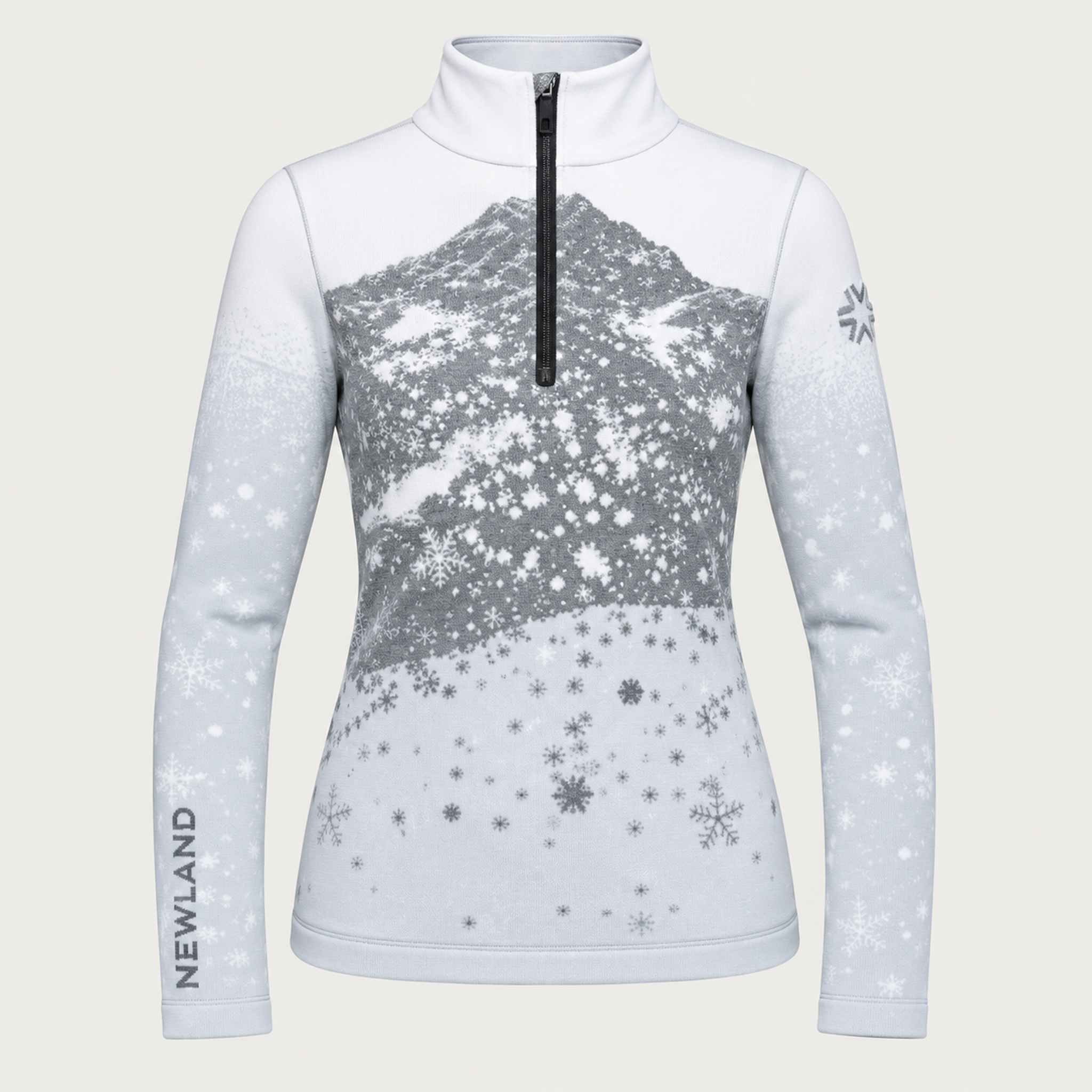 Newland womens Neige Half Zip - front. AI-generated from supplied artwork.