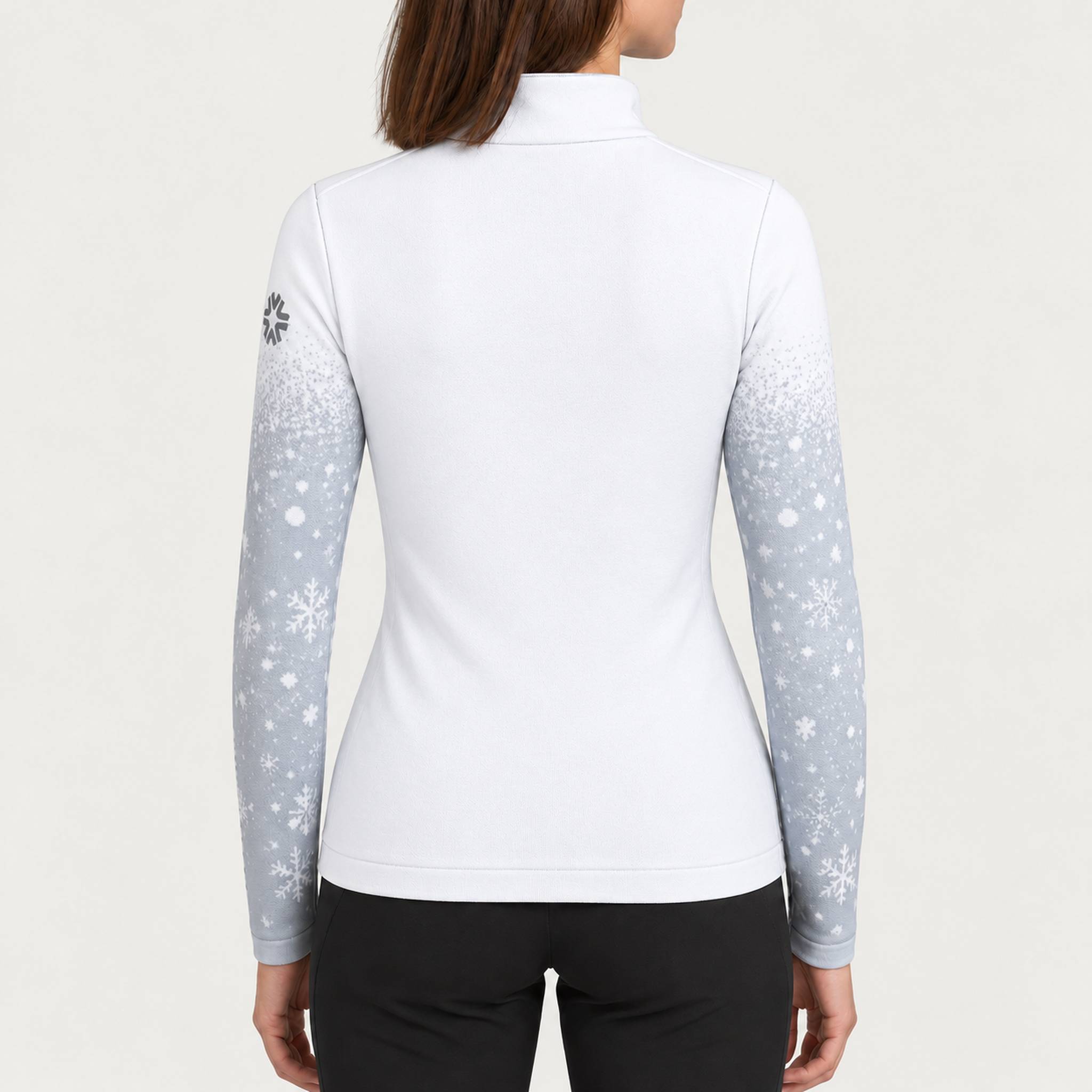 Newland womens Neige Half Zip - model back. AI-generated from supplied artwork.