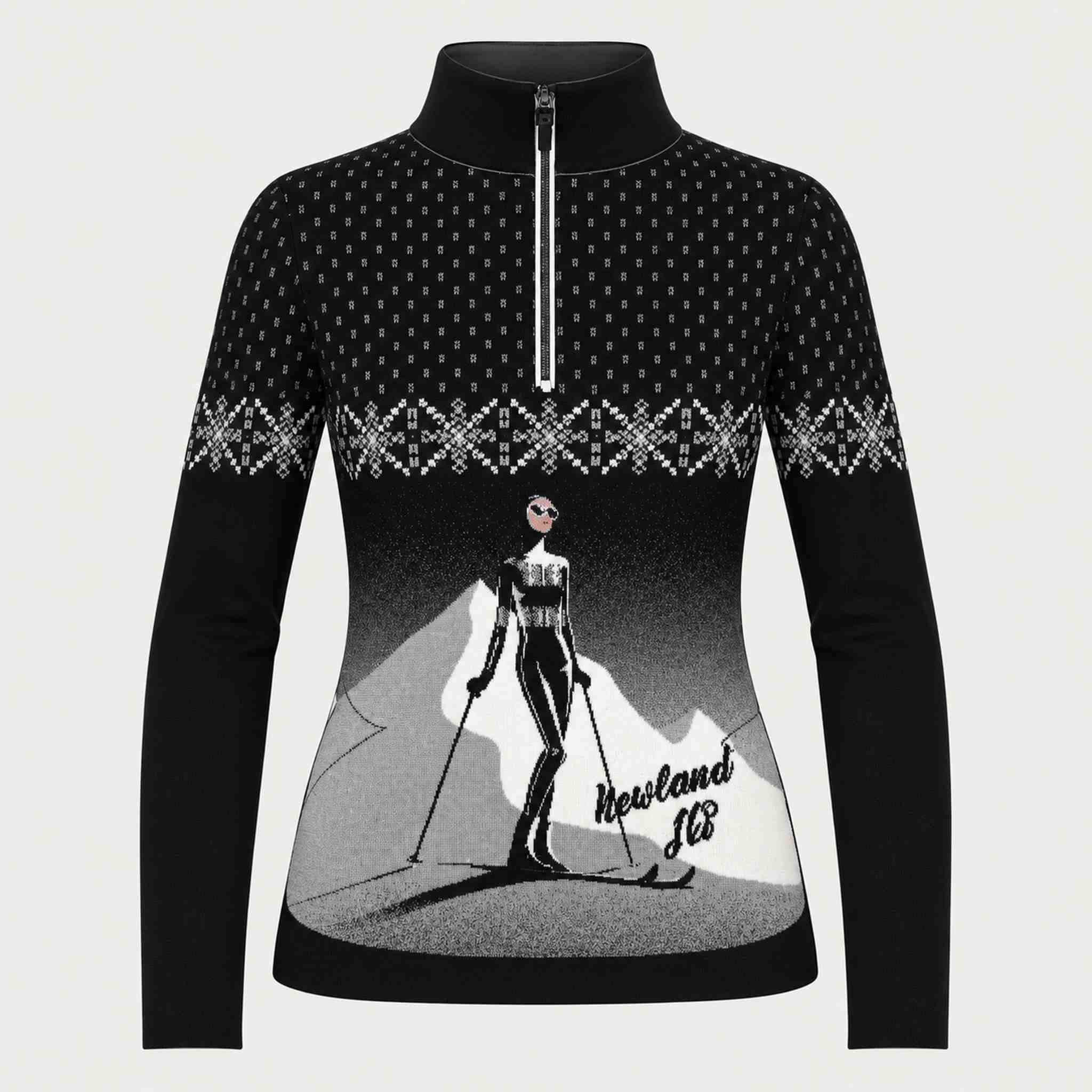 Newland womens Nivea Half Zip in Black - front. AI-generated from supplied artwork.