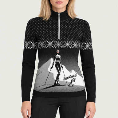 Newland womens Nivea Half Zip in Black - model front. AI-generated from supplied artwork.
