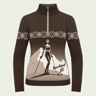 Newland womens Nivea Half Zip in Brown - front. AI-generated from supplied artwork.