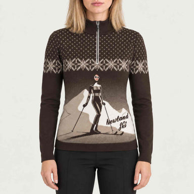 Newland womens Nivea Half Zip in Brown - model front. AI-generated from supplied artwork.