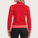 Newland womens Regina Half Zip Sweater in Red - model back. AI-generated from supplied artwork.