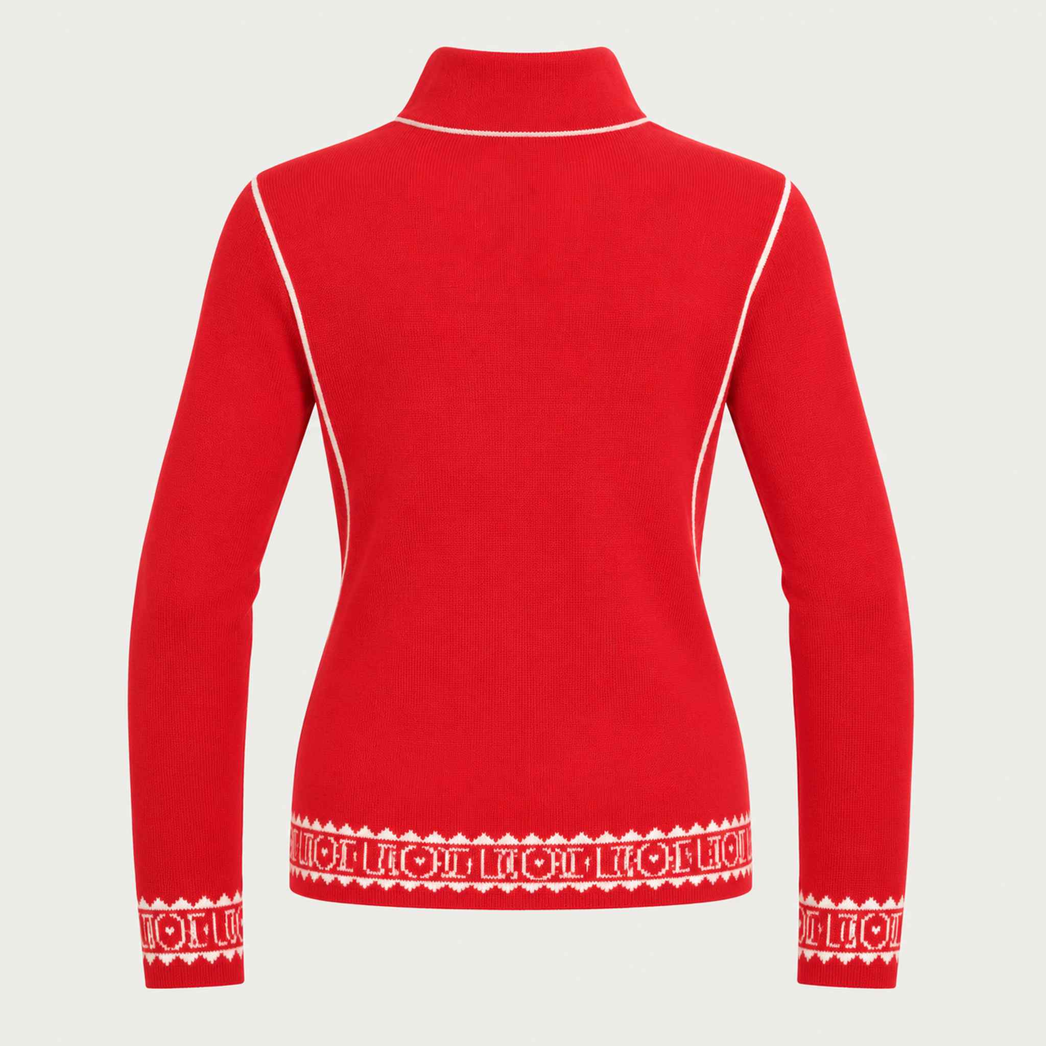 Newland womens Regina Half Zip Sweater in Red - back. AI-generated from supplied artwork.