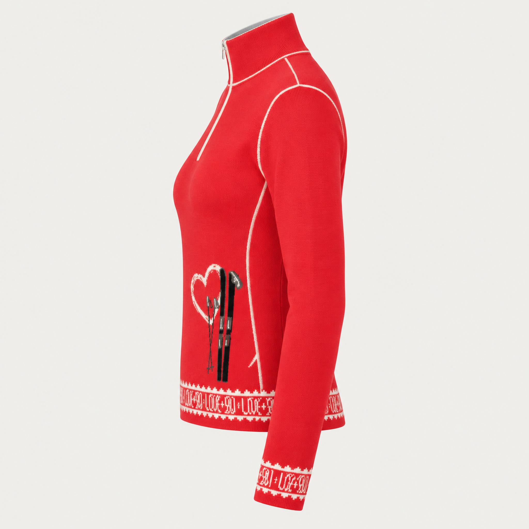 Newland womens Regina Half Zip Sweater in Red - side. AI-generated from supplied artwork.