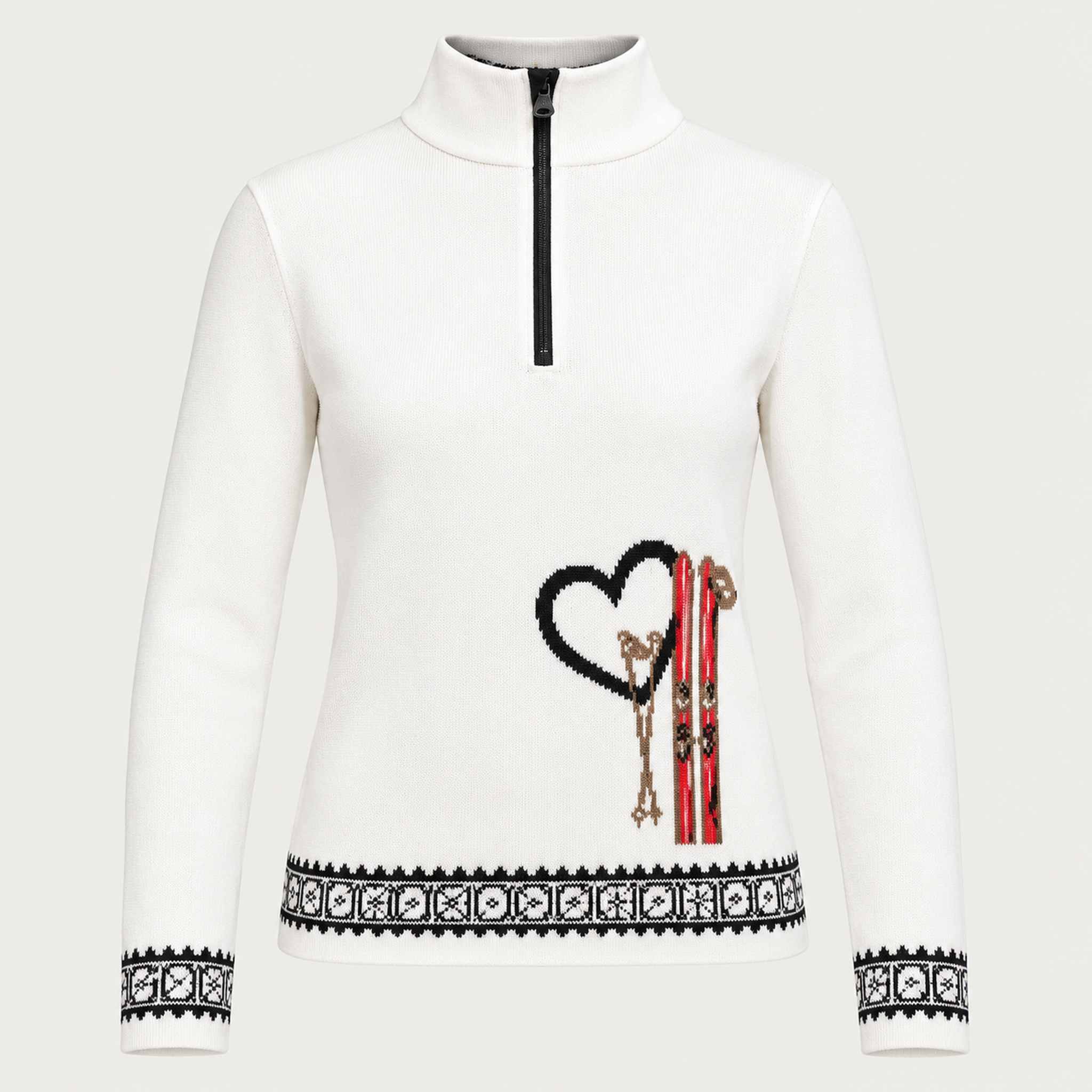 Newland womens Regina Half Zip Sweater in White - front. AI-generated from supplied artwork.