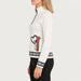 Newland womens Regina Half Zip Sweater in White - model side. AI-generated from supplied artwork.